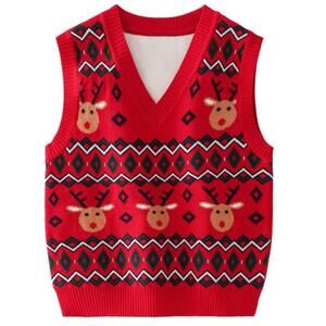 ToTammy Girls Boys Sweater Vest Christmas Reindeer Ribbed Vintage Sz3/4y NWOT